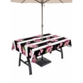 thumbnail image 1 of Outdoor Tablecloth with Umbrella Hole and Zipper, Pink Roses Rectangle Table Cloth 60x102 Inch Waterproof Tablecloth, Valentine's Day Love Flowers Stripes Rustic Picnic Table Cover for Patio Camping, 1 of 7