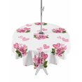 thumbnail image 1 of Outdoor Tablecloth with Umbrella Hole and Zipper, Pink Roses Round Table Cloth 54 Inch Waterproof Tablecloth, Valentine's Day Flowers Love White Romantic Picnic Table Cover for Patio Camping, 1 of 7