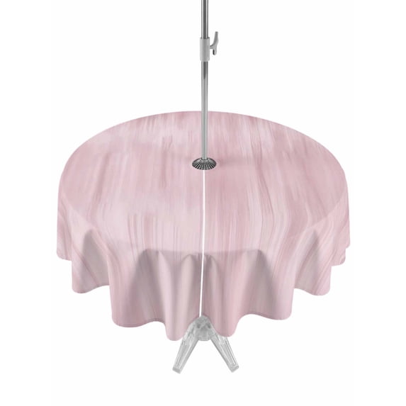 Outdoor Tablecloth with Umbrella Hole and Zipper, Pink Round Table Cloth 54 Inch Waterproof Tablecloth, Modern Abstract Art Ombre Striped Picnic Table Cover for Patio Camping