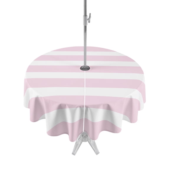Outdoor Tablecloth with Umbrella Hole Zipper Pink Striped Round Tablecloth 54" Waterproof Outside Table Cloth Modern Simple Abstract Stripes Lines Patio Table Cover Tablecloths for Picnic Party
