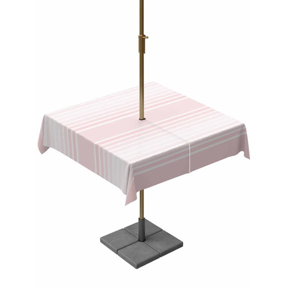Outdoor Tablecloth with Umbrella Hole & Zipper, Pink Striped Square Tablecloth 54x54 Inch, Modern Farmhouse Striped Minimalist Patio Table Cover Waterproof Table Cloth for Picnic/Party