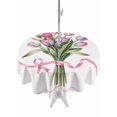 thumbnail image 1 of Outdoor Tablecloth with Umbrella Hole and Zipper, Pink Tulip Floral Round Table Cloth 54 Inch Waterproof Tablecloth, Spring Flowers Romantic Modern Art Picnic Table Cover for Patio Camping, 1 of 7