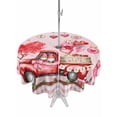 thumbnail image 1 of Outdoor Tablecloth with Umbrella Hole and Zipper, Pink Valentine's Day Round Table Cloth 60 Inch Waterproof Tablecloth, Love Heart Roses Gnomes Truck Picnic Table Cover for Patio Camping, 1 of 7