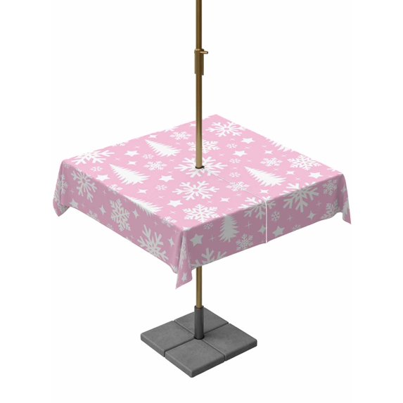 Outdoor Tablecloth with Umbrella Hole and Zipper, Pink White Christmas Square Table Cloth 54x54 Inch Waterproof Tablecloth, Xmas Tree Snowflake Winter Abstract Picnic Table Cover for Patio Camping