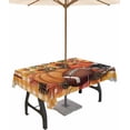 thumbnail image 1 of Outdoor Tablecloth with Umbrella Hole & Zipper, Pumpkin Football Fall Rectangle Tablecloth 60x120 Inch, Thanksgiving Sunflower Maple Plaid Beige Patio Table Cover Waterproof Table Cloth, 1 of 6