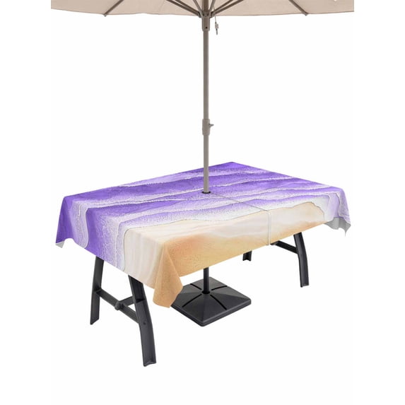 Outdoor Tablecloth with Umbrella Hole & Zipper, Purple Beach Coastal Rectangle Tablecloth 52x70 Inch, Summer Nautical Seaside Ocean Ombre Patio Table Cover Waterproof Table Cloth for Picnic/Party