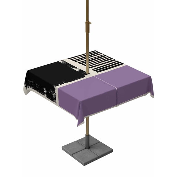 Outdoor Tablecloth with Umbrella Hole and Zipper, Purple Black Square Table Cloth 54x54 Inch Waterproof Tablecloth, Farmhouse Striped Modern Abstract Art Picnic Table Cover for Patio Camping