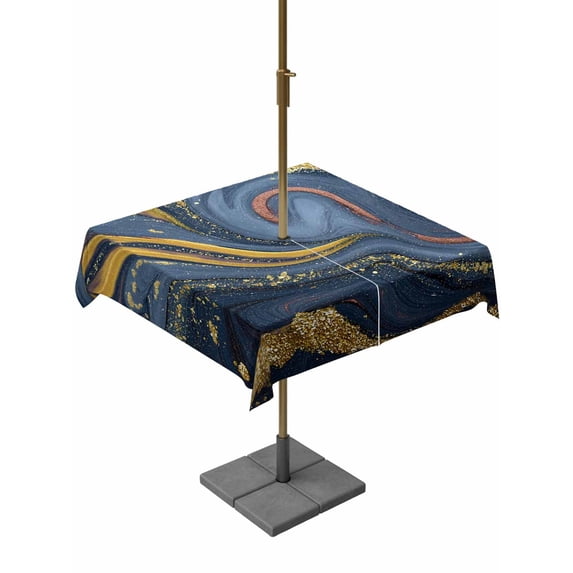 Outdoor Tablecloth with Umbrella Hole and Zipper, Purple Blue Golden Marble Square Table Cloth 60x60 Inch Waterproof Tablecloth, Modern Abstract Art Fluid Picnic Table Cover for Patio Camping