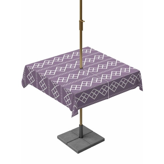 Outdoor Tablecloth with Umbrella Hole and Zipper, Purple Boho Square Table Cloth 54x54 Inch Waterproof Tablecloth, Vintage Ethnic Tribe Abstract Art Picnic Table Cover for Patio Camping