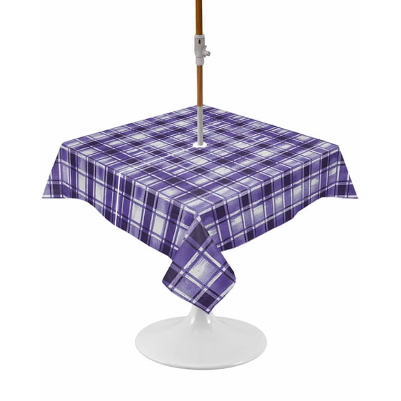 Outdoor Tablecloth with Umbrella Hole and Zipper Purple Buffalo Plaid Square Tablecloths 54x54 Inch Waterproof Table Cloths Watercolor Check Stripes Patio Table Cover for Picnic BBQS Party