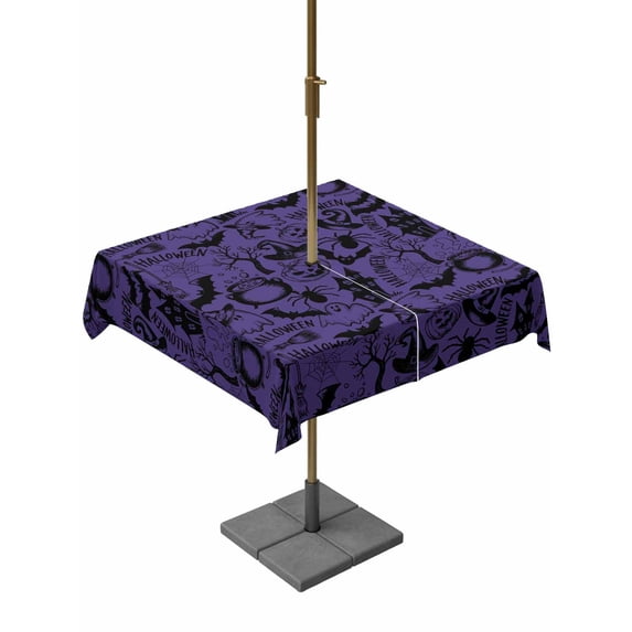 Outdoor Tablecloth with Umbrella Hole and Zipper, Purple Halloween Square Table Cloth 54x54 Inch Waterproof Tablecloth, Vintage Scary Pumpkin Ghost Castle Picnic Table Cover for Patio Camping