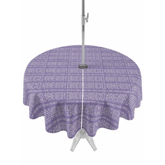 Outdoor Tablecloth with Umbrella Hole & Zipper, Purple Round Tablecloth 60 Inch, Modern Geometric Abstract Art Aesthetics Patio Table Cover Waterproof Table Cloth for Picnic/Party