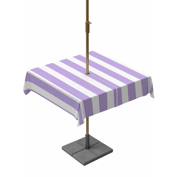 Outdoor Tablecloth with Umbrella Hole and Zipper, Purple Striped Waterproof Patio Tablecloth for Dining 54''x54'', Modern Farmhouse Purple White Stripes Wipeable Table Cover for Picnic BBQ Party