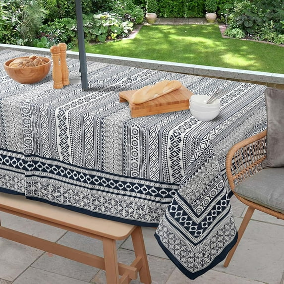 Outdoor Tablecloth with Umbrella Hole and Zipper, Rectangle Patio Table Covers for Spring/Summer, Machine Washable Outdoor Picnic Table Cloth (Boho, 60" × 84" Rectangular)
