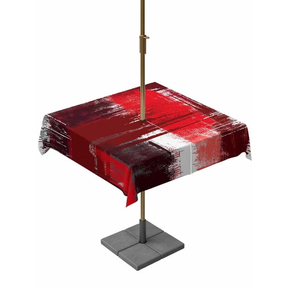 Outdoor Tablecloth with Umbrella Hole and Zipper, Red Abstract Square Table Cloth 54x54 Inch Waterproof Tablecloth, Modern Mottled Art Oil Painting Picnic Table Cover for Patio Camping