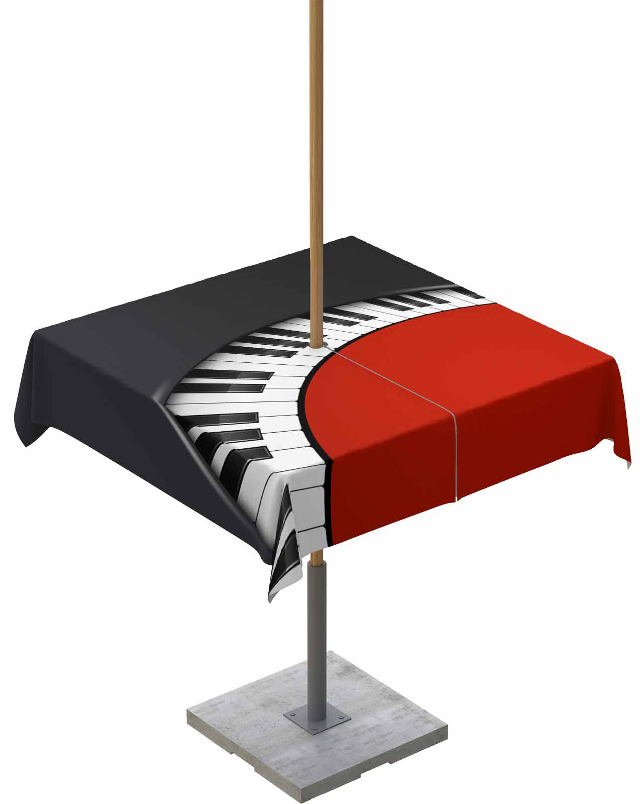 Outdoor Tablecloth with Umbrella Hole and Zipper Red and Black Piano