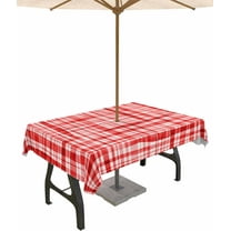 Outdoor Tablecloth with Umbrella Hole & Zipper, Red Checkered Rectangle Tablecloth 60x84 Inch, Watercolor Buffalo Plaid Red Patio Table Cover Waterproof Table Cloth for Picnic/Party