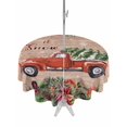 thumbnail image 1 of Outdoor Tablecloth with Umbrella Hole and Zipper, Red Christmas Round Table Cloth 54 Inch Waterproof Tablecloth, Truck Xmas Tree Snowflake Winter Wooden Picnic Table Cover for Patio Camping, 1 of 7