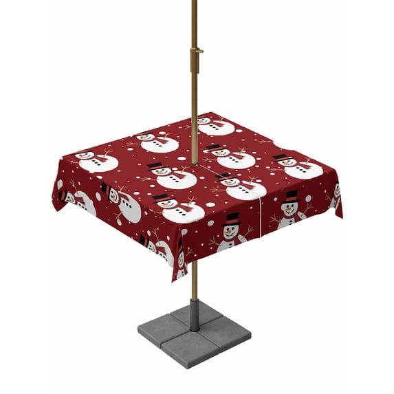 Outdoor Tablecloth with Umbrella Hole and Zipper, Red Christmas Snowman Square Table Cloth 54x54 Inch Waterproof Tablecloth, Winter Xmas Snowflake Cute Picnic Table Cover for Patio Camping