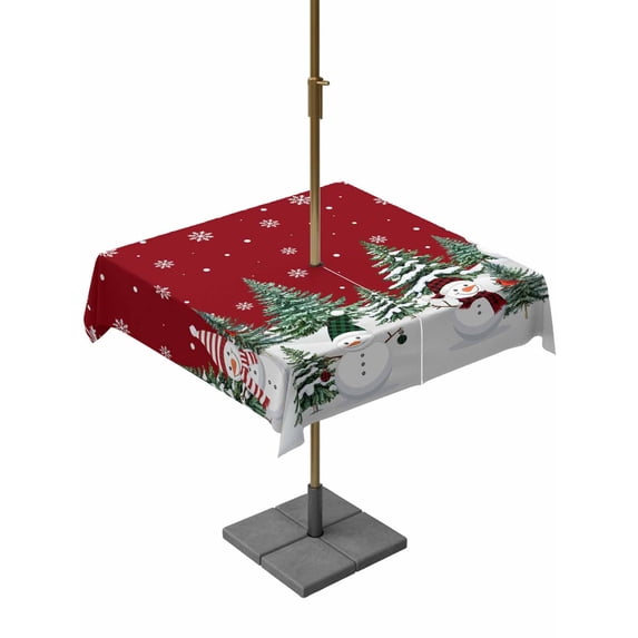 Outdoor Tablecloth with Umbrella Hole and Zipper, Red Christmas Snowman Square Table Cloth 54x54 Inch Waterproof Tablecloth, Xmas Snowflake Tree Winter Picnic Table Cover for Patio Camping