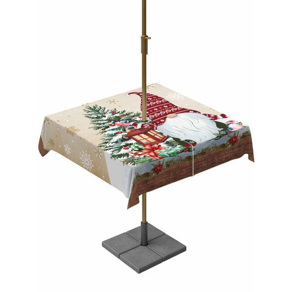 Outdoor Tablecloth with Umbrella Hole and Zipper, Red Christmas Square Table Cloth 54x54 Inch Waterproof Tablecloth, Gnomes Xmas Tree Snowflake Gifts Winter Picnic Table Cover for Patio Camping