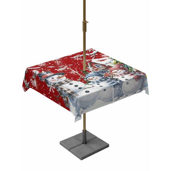 Outdoor Tablecloth with Umbrella Hole and Zipper, Red Christmas Square Table Cloth 54x54 Inch Waterproof Tablecloth, Xmas Winter Snowman Snowflakes Trees Picnic Table Cover for Patio Camping