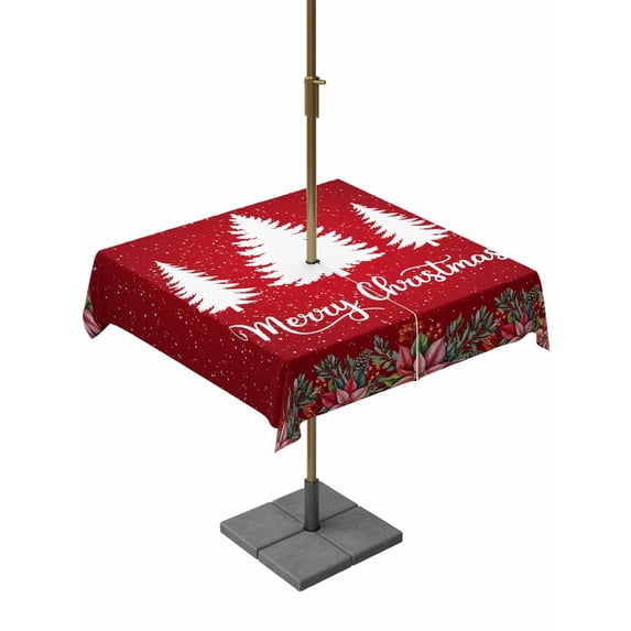 Outdoor Tablecloth with Umbrella Hole and Zipper, Red Christmas Square Table Cloth 60x60 Inch Waterproof Tablecloth, Xmas Tree Snowflake Poinsettia Picnic Table Cover for Patio Camping