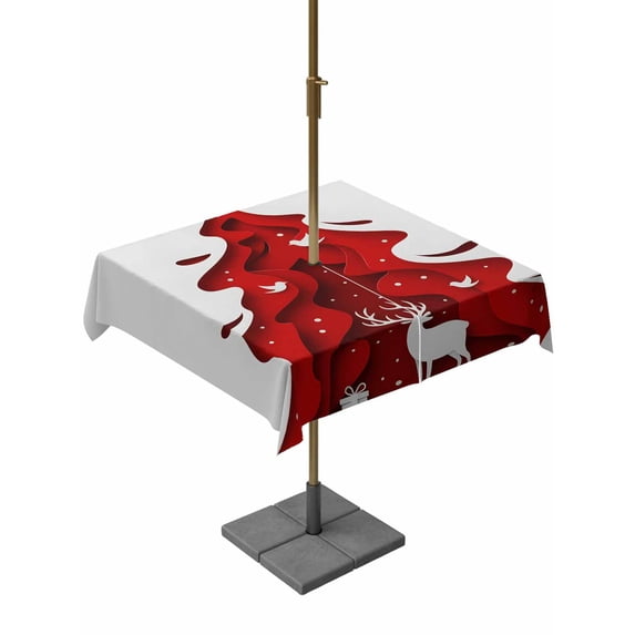 Outdoor Tablecloth with Umbrella Hole and Zipper, Red Christmas Tree Square Table Cloth 54x54 Inch Waterproof Tablecloth, Xmas Reindeer Modern Abstract Art Picnic Table Cover for Patio Camping