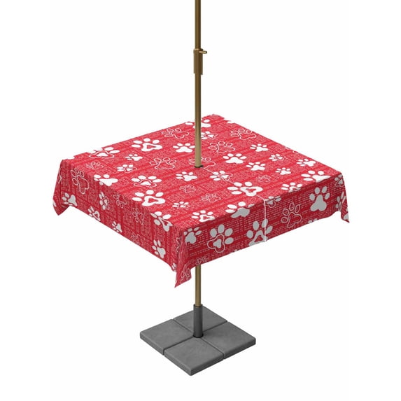Outdoor Tablecloth with Umbrella Hole & Zipper, Red Dog Paw Square Tablecloth 54x54 Inch, Modern Geometric Abstract Aesthetics Patio Table Cover Waterproof Table Cloth for Picnic/Party