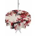 thumbnail image 1 of Outdoor Tablecloth with Umbrella Hole and Zipper, Red Flowers Round Table Cloth 60 Inch Waterproof Tablecloth, Chinese Plum Blossoms Traditional Ink Painting Picnic Table Cover for Patio Camping, 1 of 7
