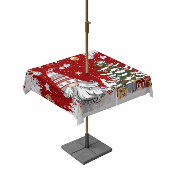 Outdoor Tablecloth with Umbrella Hole and Zipper, Red Gnomes Christmas Square Table Cloth 60x60 Inch Waterproof Tablecloth, Snowflake Xmas Tree Gifts Winter Picnic Table Cover for Patio Camping