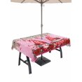 thumbnail image 1 of Outdoor Tablecloth with Umbrella Hole and Zipper, Red Gnomes Rectangle Table Cloth 60x120 Inch Waterproof Tablecloth, Valentine's Day Love Roses Leaves Ombre Pink Picnic Table Cover for Patio Camping, 1 of 7
