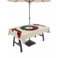 thumbnail image 1 of Outdoor Tablecloth with Umbrella Hole and Zipper, Red Green Christmas Rectangle Table Cloth 60x102 Inch Waterproof Tablecloth, Farmhouse Xmas Botanical Winter Picnic Table Cover for Patio Camping, 1 of 7