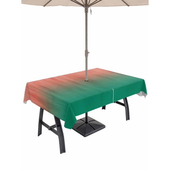 Outdoor Tablecloth with Umbrella Hole and Zipper, Red Green Ombre Rectangle Table Cloth 60x120 Inch Waterproof Tablecloth, Modern Art Gradient Orange Picnic Table Cover for Patio Camping