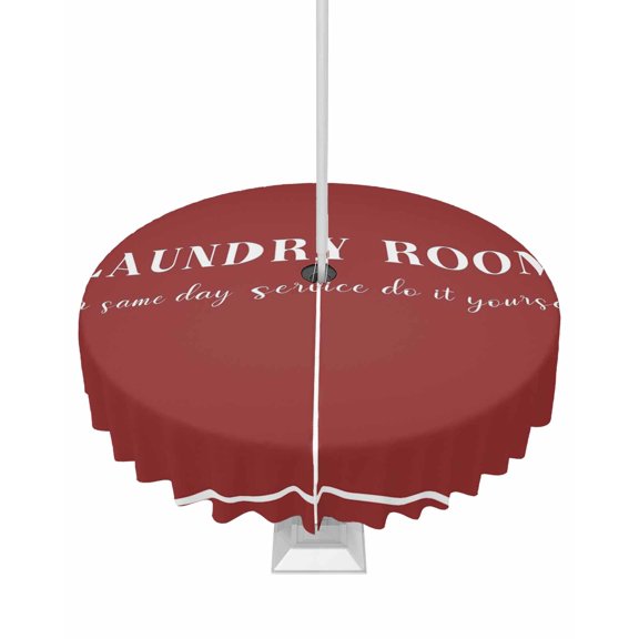 Outdoor Tablecloth with Umbrella Hole and Zipper Red Laundry Room Round Tablecloths 60 Inch Waterproof Table Cloths Do It Yourself Patio Table Cover for Outdoor Tables Picnic BBQS Party Decor