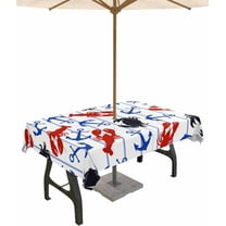 Outdoor Tablecloth with Umbrella Hole and Zipper Red Lobster Blue Crab Outdoor Tablecloths 60x102 Waterproof Table Cloths Nautical Anchor Patio Table Cloth Cover for Outdoor Tables Picnic Garden