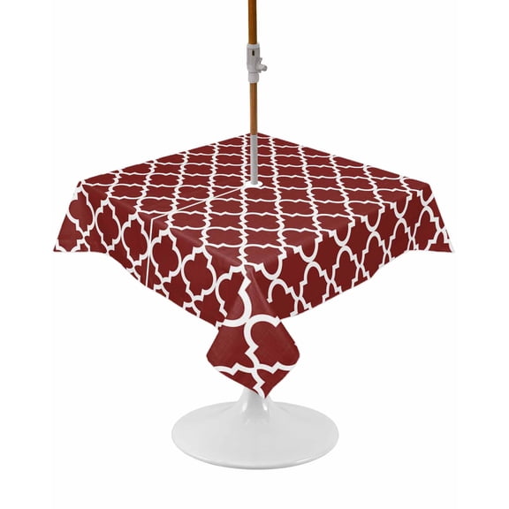Outdoor Tablecloth with Umbrella Hole and Zipper Red Morocco Texture Square Tablecloths 54x54 Inch Waterproof Table Cloths Geometric Patio Table Cover for Outdoor Tables Picnic BBQS Party Decor