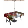 thumbnail image 1 of Outdoor Tablecloth with Umbrella Hole and Zipper, Red Plaid Christmas Rectangle Table Cloth 60x84 Inch Waterproof Tablecloth, Snowman Xmas Tree Snowflake Gifts Elk Picnic Table Cover for Patio, 1 of 7