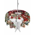 thumbnail image 1 of Outdoor Tablecloth with Umbrella Hole and Zipper, Red Plaid Christmas Snowman Round Table Cloth 54 Inch Waterproof Tablecloth, Xmas Tree Snowflake Botanical Picnic Table Cover for Patio Camping, 1 of 7