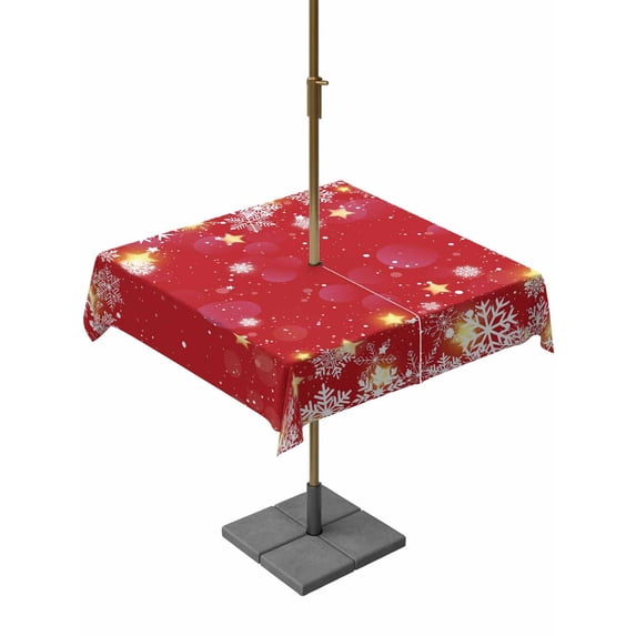 Outdoor Tablecloth with Umbrella Hole and Zipper, Red Snowflake Christmas Square Table Cloth 60x60 Inch Waterproof Tablecloth, Xmas Snowflake Winter Modern Art Picnic Table Cover for Patio Camping