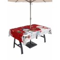 thumbnail image 1 of Outdoor Tablecloth with Umbrella Hole and Zipper, Red Snowman Christmas Rectangle Table Cloth 60x120 Inch Waterproof Tablecloth, Xmas Snowflake Winter Ball Picnic Table Cover for Patio Camping, 1 of 7