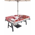 thumbnail image 1 of Outdoor Tablecloth with Umbrella Hole and Zipper, Red Valentine's Day Rectangle Table Cloth 60x84 Inch Waterproof Tablecloth, Roses Love Heart Romantic Gnomes Wooden Picnic Table Cover for Patio, 1 of 7