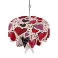 thumbnail image 1 of Outdoor Tablecloth with Umbrella Hole and Zipper, Romantic Love Round Table Cloth 60 Inch Waterproof Tablecloth, Valentine's Day Stars Heart Cartoons Beige Picnic Table Cover for Patio Camping, 1 of 7