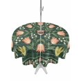 thumbnail image 1 of Outdoor Tablecloth with Umbrella Hole Zipper Rustic Tulip Flower Round Tablecloth 60" Waterproof Outside Table Cloth Retro Ethnic Floral Plants Birds Green Patio Table Cover Tablecloths for Picnic, 1 of 8