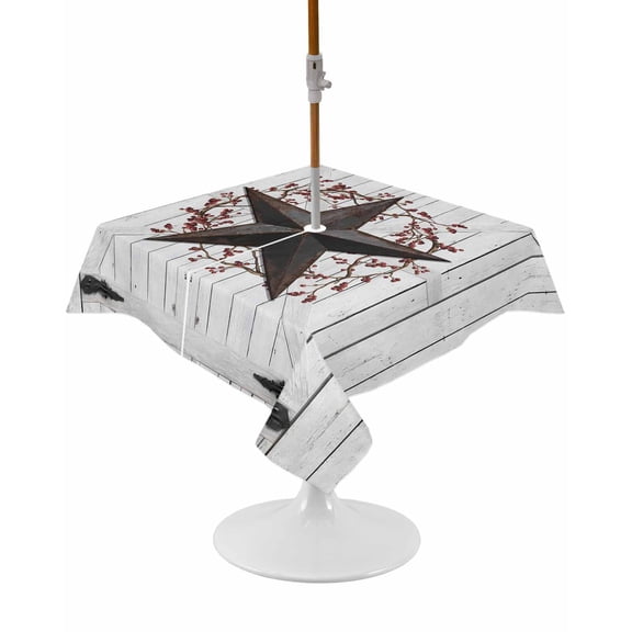 Outdoor Tablecloth with Umbrella Hole and Zipper Rusty Barn Star Berry Square Tablecloths 54x54 Inch Waterproof Table Cloths Rustic Farmhouse Door Wall Patio Table Cover for Picnic BBQS Party