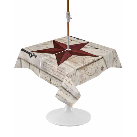 Outdoor Tablecloth with Umbrella Hole and Zipper Rusty Barn Star Doors Square Tablecloths 54x54 Inch Waterproof Table Cloths Red Retro Rustic Walls Patio Table Cover for Picnic BBQS Party