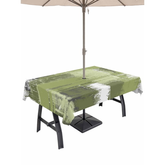 Outdoor Tablecloth with Umbrella Hole and Zipper, Sage Green Abstract Rectangle Table Cloth 60x102 Inch Waterproof Tablecloth, Modern Mottled Art Oil Painting Picnic Table Cover for Patio Camping