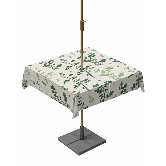 Outdoor Tablecloth with Umbrella Hole and Zipper, Sage Green Botanical Square Table Cloth 54x54 Inch Waterproof Tablecloth, Rustic Country Spring Floral Summer Leaf Picnic Table Cover for Patio