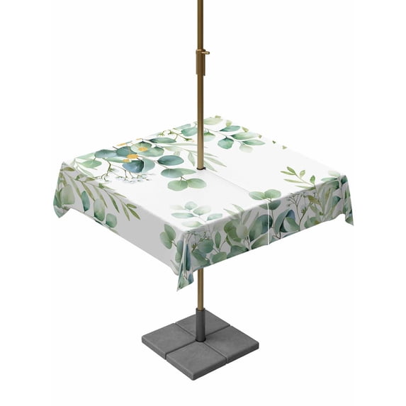 Outdoor Tablecloth with Umbrella Hole and Zipper, Sage Green Eucalyptus Leaves Square Table Cloth 60x60 Inch Waterproof Tablecloth, Spring Summer Botanical Picnic Table Cover for Patio Camping