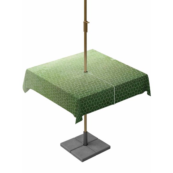 Outdoor Tablecloth with Umbrella Hole and Zipper, Sage Green Gradient Plaid Square Waterproof Table Cover 54x54in Washable Table Cloth for Patio Picnic Party Natural Forest Theme